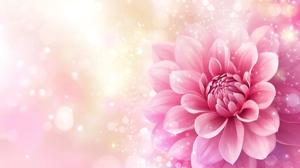Obraz premium Beautiful pink dahlia flower with soft bokeh and sparkling particles on gradient background