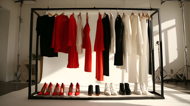 Fashion stylist preparing clothes and shoes for a photoshoot