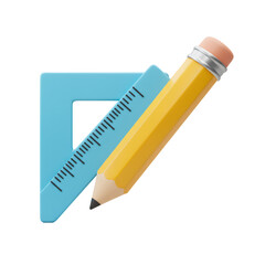 3D Render of Yellow Pencil and Blue Ruler