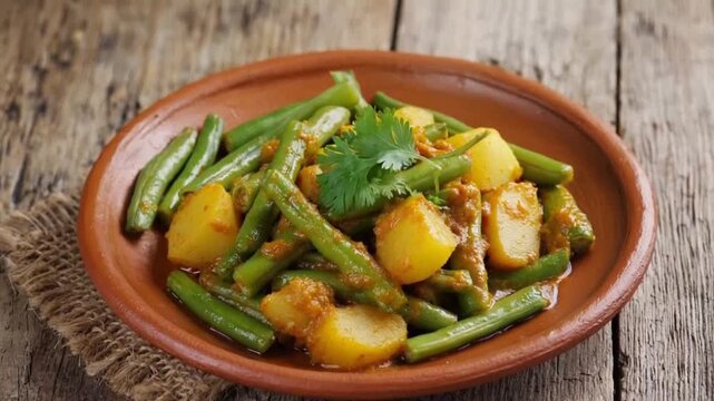 aloo phaliyan indian recipe on a warm background video