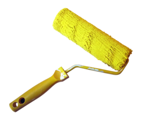 Yellow paint roller tool isolated on a transparent background