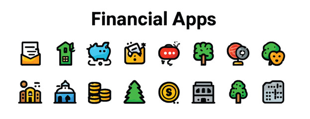 Colorful Financial Apps Icons Representing Investments and Money Management Opportunities for Modern Users