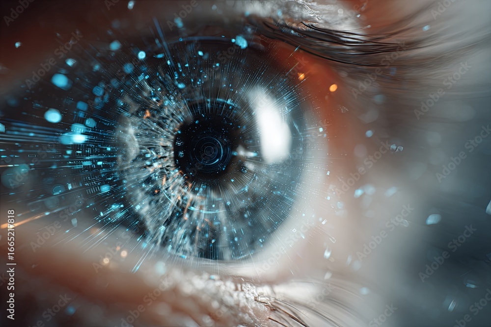 Aufkleber futuristic an eye with digital technology interface and abstract visual elements enhancing the conce