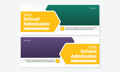 Creative school admission web banner with bold geometric layout and modern template design for education enrollment bundle