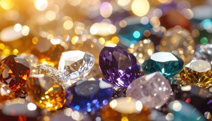 Soft lighting with a focus on the gemstones' sparkle: Use soft lighting to emphasize the colors of the gemstones and the reflections on their facets. Focus on sharp details and the shimmering effects 
