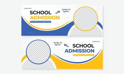 Modern school admission banner with creative colorful wave layout and trendy template design for education enrollment promotion set