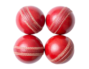 Three Red Cricket Balls in a Triangle Layout, Top View, isolated on transparent background png