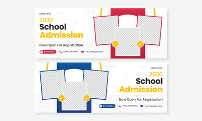 Creative school admission flyer with modern colorful square frame layout and trendy template design for education enrollment promotion set
