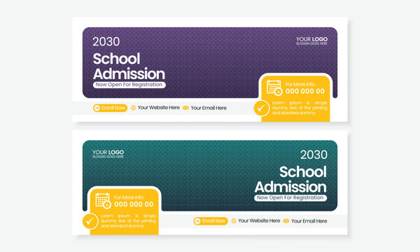 Modern school admission flyer template with creative colorful layout and clean design for education enrollment and registration promotion set