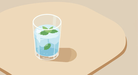 Drinking Water with Mint on a Table, Promoting Wellness, Hydration, and Refreshment