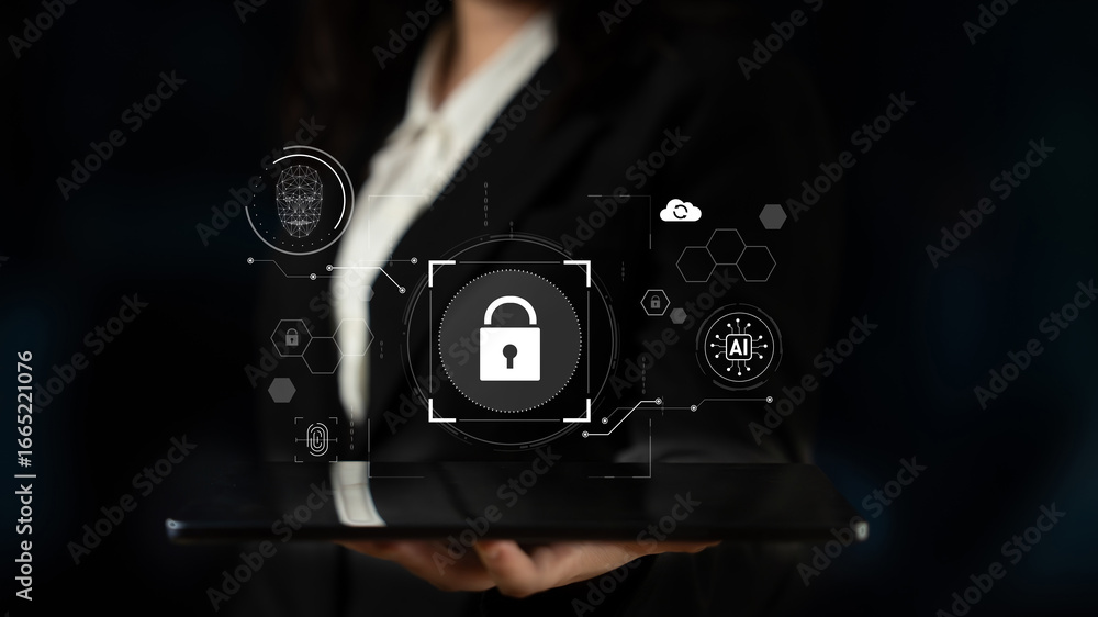 Aufkleber ai cyber security system using biometric authentication and privacy control. cyber security protects