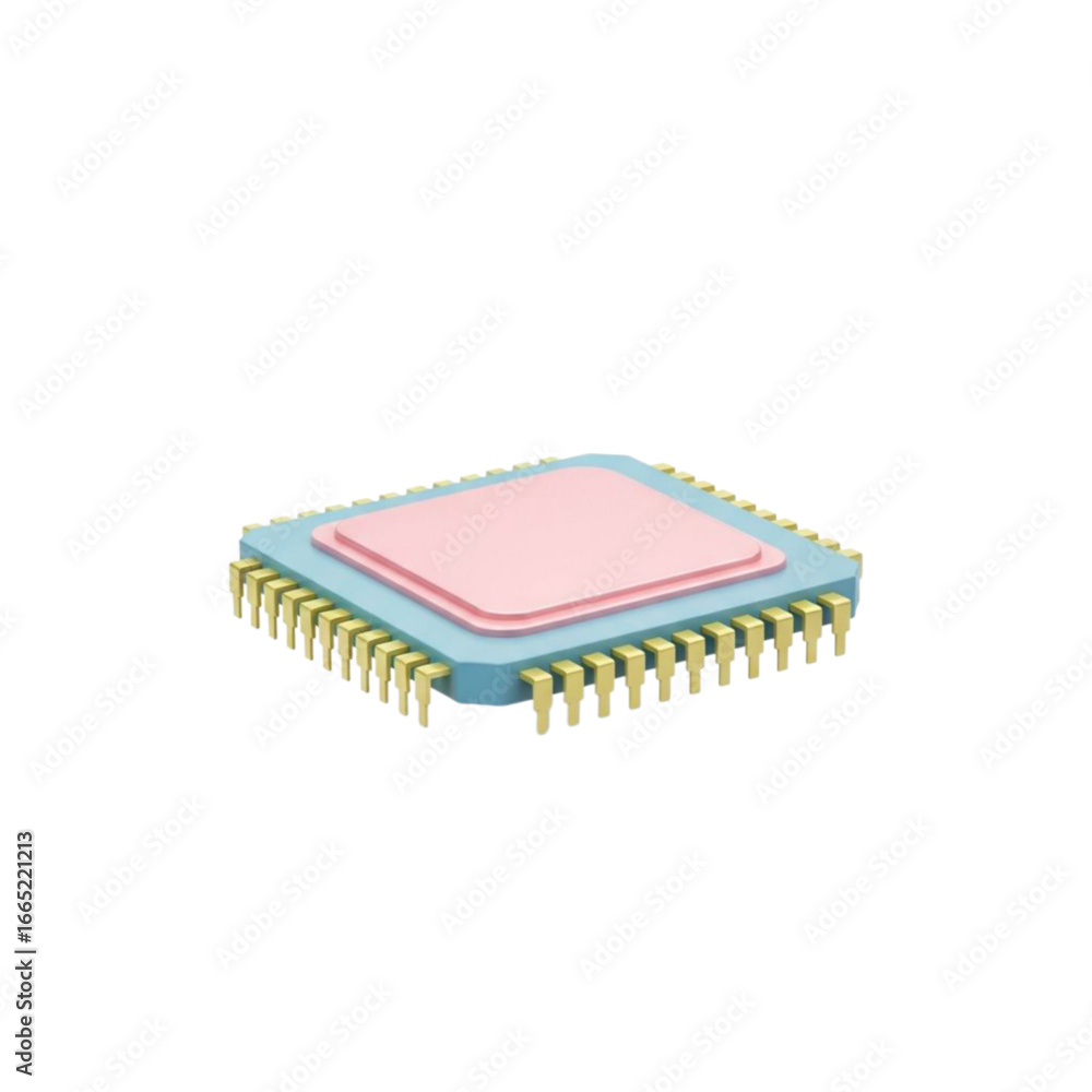 Fototapete 3d render of a microchip integrated circuit with pins isolated on transparent background