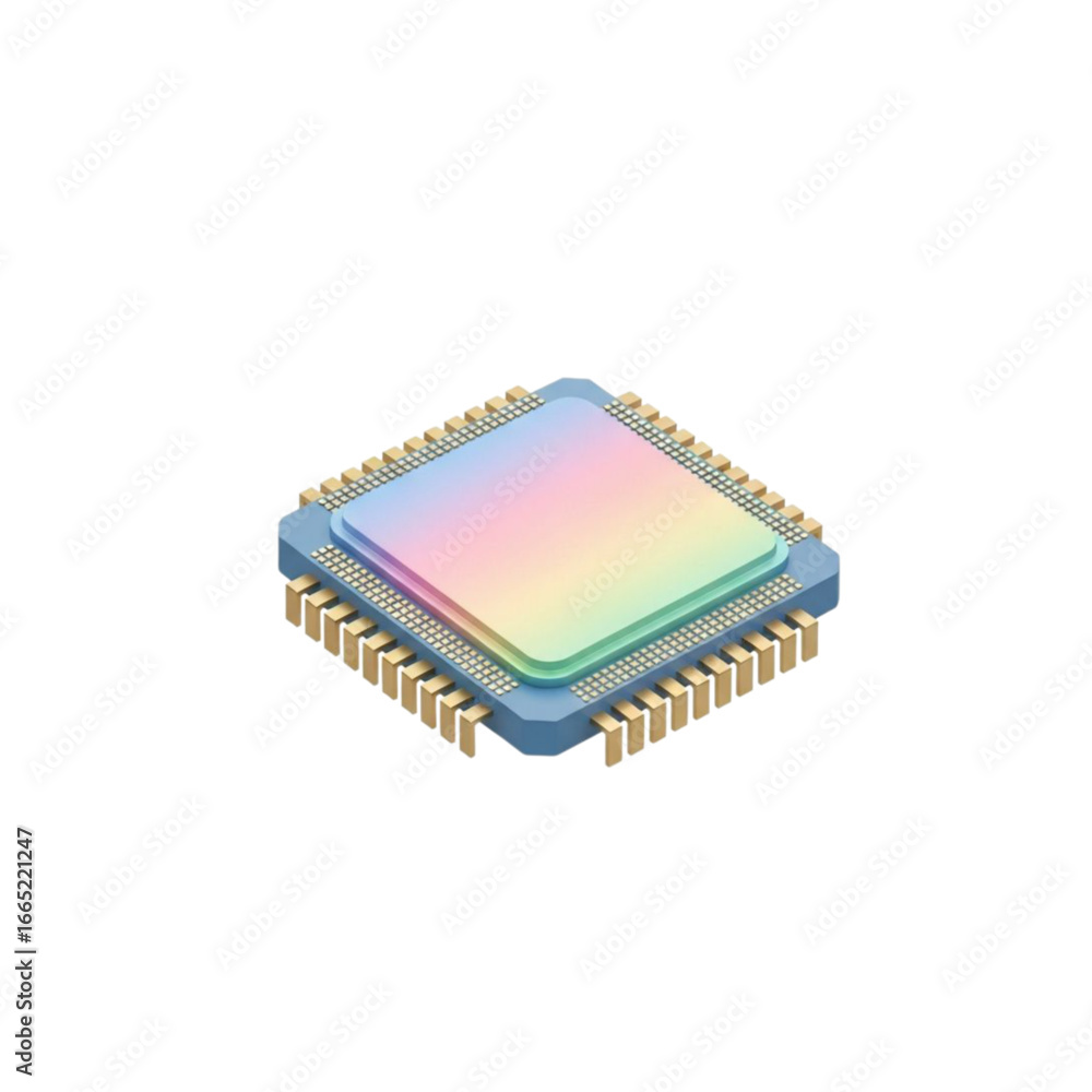 Aufkleber modern computer chip with rainbow colored surface isolated on transparent background