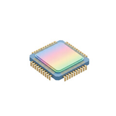 Modern computer chip with rainbow colored surface isolated on transparent background