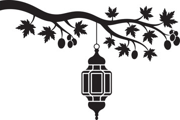 Obraz premium Hanging Lantern on Tree Branch Silhouette Vector 