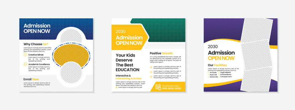School admission social media post template with modern education layout, premium colorful promotional design, and editable marketing graphic