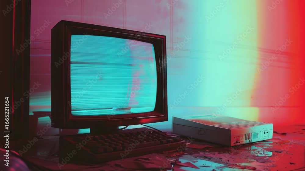 Poster a computer monitor and keyboard setup on a desk