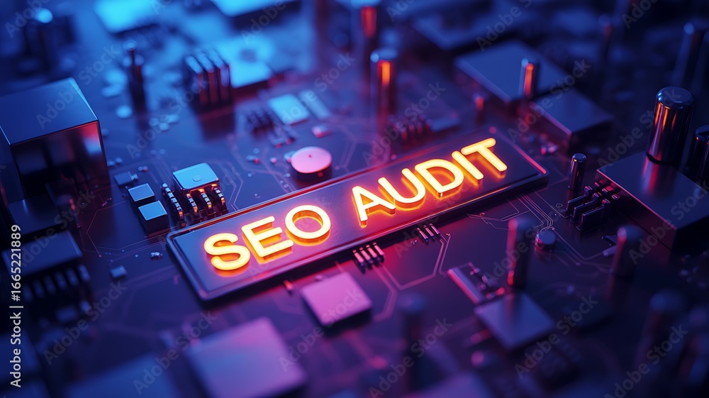 Wall mural seo audit text on a circuit board search engine optimization