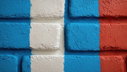 Painted brick wall with vibrant color stripes.