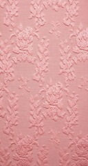 Textured pink fabric with a floral damask pattern.