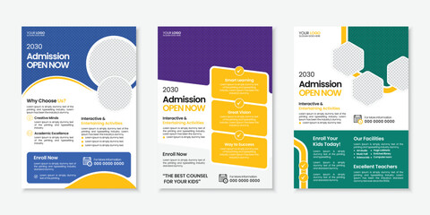 Colorful school admission flyer template bundle with editable education layout, promotional brochure design, and premium marketing poster