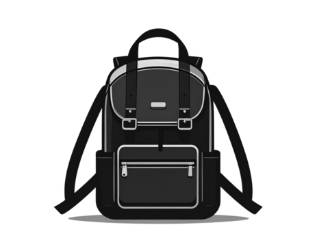 Backpack icon. Black silhouette. Vertical view from front to back. Vector 
