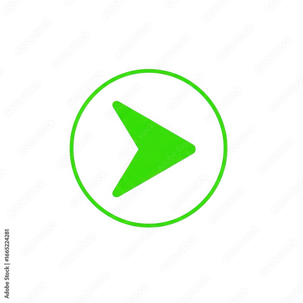 Poster bright neon green arrow symbol inside a glowing circle motion icon for next or play functionality tr