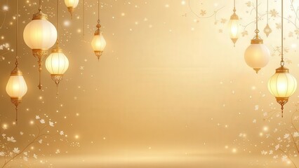 Golden Glittering Lanterns with Festive Sparkles on a Warm Background