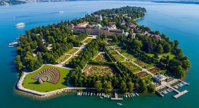 Serene Island Estate with Lush Gardens and Lakeside Views. - Powered by Adobe