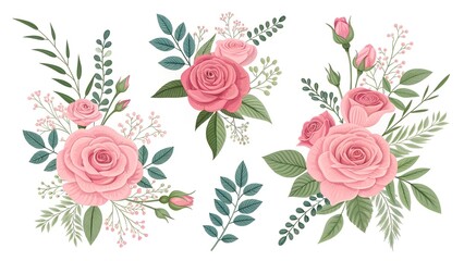 Vector Pink Rose Bouquet Collection