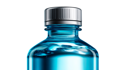 Aqua Blue Liquid in Transparent Bottle with Silver Cap