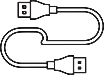 Simple black and white line art icon of a usb cable