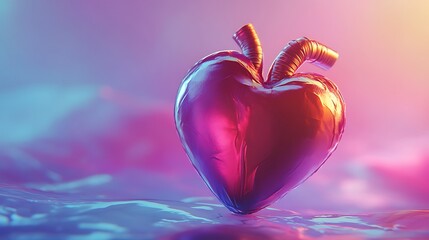 Fototapeta premium Glossy 3d rendering of a vibrant heart shape with smooth, reflective surfaces and romantic appeal.