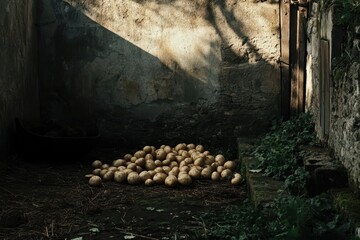 Fototapeta premium Raw potatoes, Several raw potatoes, with earthy skin and different sizes