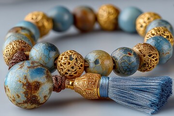 Handcrafted mala beads with golden details high resolution wallpaper