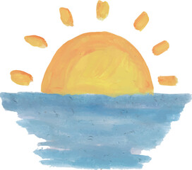 Sunrise over Water hand drawn watercolor art