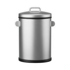 3d realistic silver trash can with lid and handle isolated on transparent background