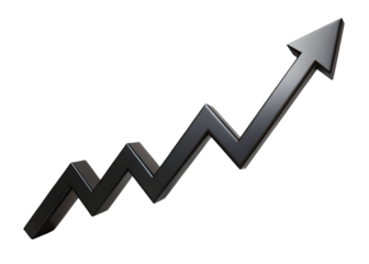 Black Arrow Graph Moving Up on White Background – Growth, Progress, Success Concept PNG
