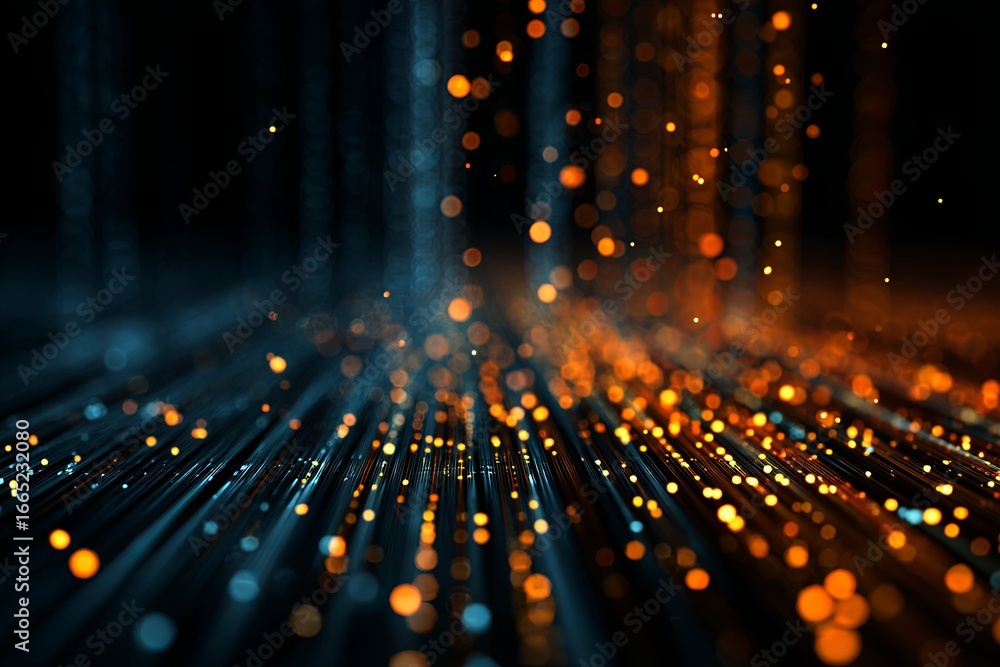 Poster high-tech digital matrix with glowing lines and particles creating a futuristic data scene for techn