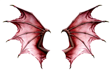 Crimson dragon wings isolated on a transparent background
