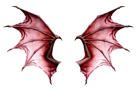 Crimson dragon wings isolated on a transparent background