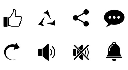 Essential UI Icons Thumbs Up, Share, Replay, Volume, Notification, and More