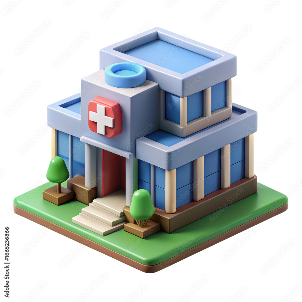 Aufkleber charming 3d voxel art hospital building in blocky style ideal for games and digital projects