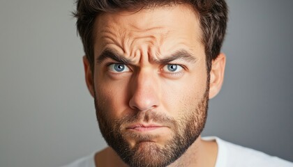 Fototapeta premium Man With A Puzzled Expression Lifting His Eyebrow, Depicted In A Portrait. The Image Captures The Sense Of Curiosity And Intrigue.