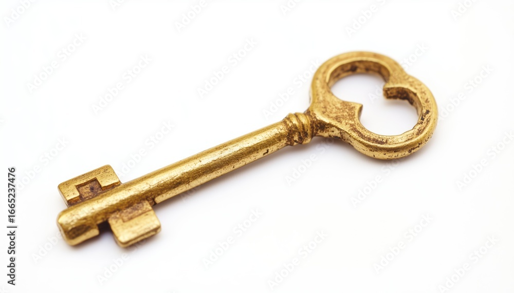 Fototapete elegant white background with a distinctive golden key resting upon it, creating a luxurious and sop