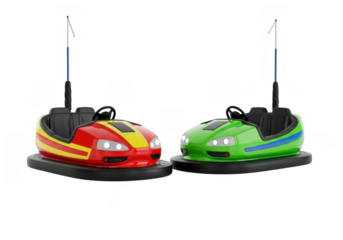 Two bumper cars isolated on transparent background