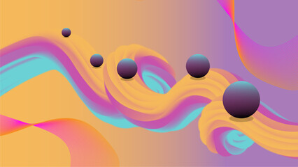 Colorful Liquid Waves with Floating Black Spheres