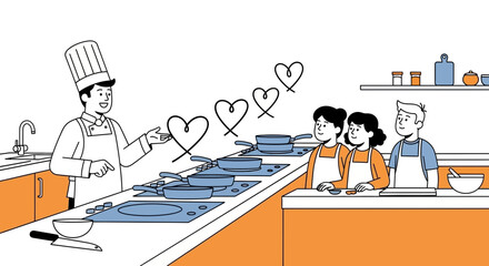 Enthusiastic chef shares cooking secrets with eager students in a culinary class setting