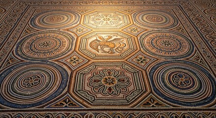 Obraz premium Intricate Mosaic Floor with Griffin and Floral Motifs, Ancient Art