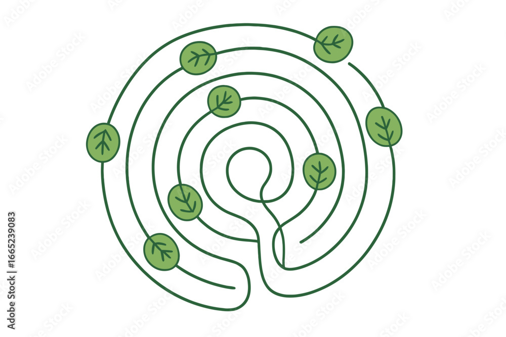 Poster intricate leaf maze design created with green foliage elements and winding paths for a creative puzz